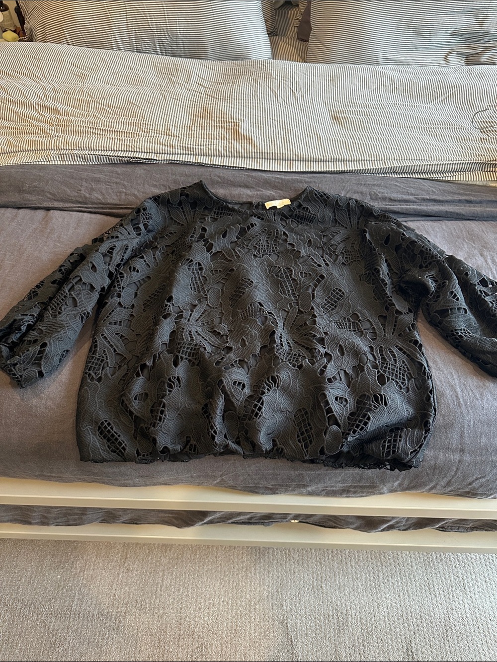 Black Lace Overlay Pullover Blouse (Anthropologie)